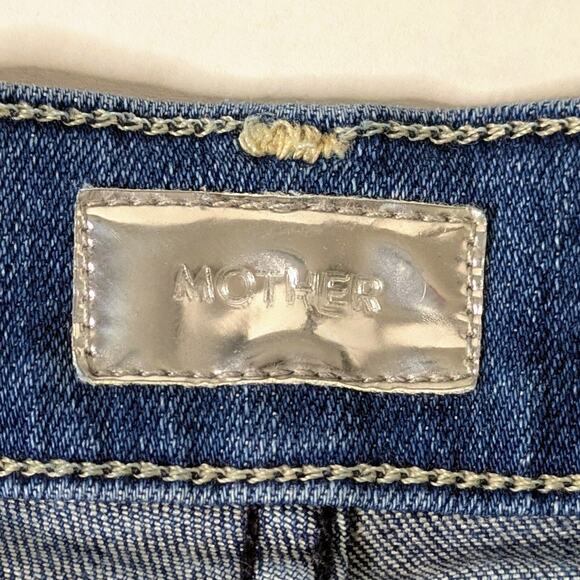 Mother Jeans Stunner Ankle Fray Graffiti Girl 27 Blue Skinny Button Fly GUC - Picture 11 of 12